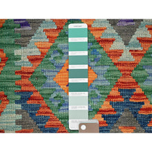 Load image into Gallery viewer, 2&#39;10&quot;x9&#39;9&quot; Cerulean Blue, Flat Weave, Afghan Kilim with Colorful Geometric Pattern, Vegetable Dyes, 100% Wool, Hand Woven, Reversible, Runner, Oriental Rug FWR7014