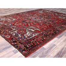 Load image into Gallery viewer, 8&#39;2&quot;x10&#39;10&quot; Tomato Tango Red, Central Geometric Medallion, Evenly Worn, Cleaned, Good Condition, Hand Knotted, Persian Heriz All Wool, Cropped Thin, Sides And Ends Secured Professionally, Vintage Oriental Rug FWR696