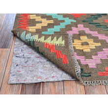 Load image into Gallery viewer, 2&#39;9&quot;x9&#39;10&quot; Taupe Gray, Afghan Kilim with Colorful Geometric Pattern, Vegetable Dyes, Pure Wool, Flat Weave, Hand Woven, Reversible, Runner, Oriental Rug FWR7020