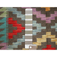 Load image into Gallery viewer, 2&#39;9&quot;x9&#39;10&quot; Taupe Gray, Afghan Kilim with Colorful Geometric Pattern, Vegetable Dyes, Pure Wool, Flat Weave, Hand Woven, Reversible, Runner, Oriental Rug FWR7020