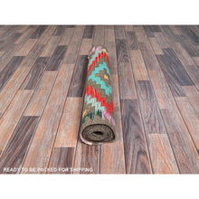Load image into Gallery viewer, 2&#39;9&quot;x9&#39;10&quot; Taupe Gray, Afghan Kilim with Colorful Geometric Pattern, Vegetable Dyes, Pure Wool, Flat Weave, Hand Woven, Reversible, Runner, Oriental Rug FWR7020