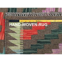 Load image into Gallery viewer, 2&#39;9&quot;x9&#39;10&quot; Taupe Gray, Afghan Kilim With Colorful Geometric Pattern, Vegetable Dyes, Pure Wool, Flat Weave, Hand Woven, Reversible, Runner, Oriental Rug FWR7020