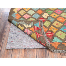 Load image into Gallery viewer, 2&#39;7&quot;x9&#39;8&quot; Cedar Brown, Afghan Kilim with Colorful Geometric Pattern, Pure Wool, Flat Weave, Hand Woven, Vegetable Dyes, Reversible, Runner, Oriental Rug FWR7026