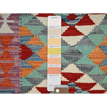 Load image into Gallery viewer, 2&#39;x3&#39; Teal Blue, Afghan Kilim With Colorful Geometric Pattern, Vegetable Dyes, Pure Wool, Hand Woven, Flat Weave, Reversible, Mat, Oriental Rug FWR7044