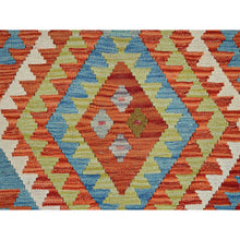 Load image into Gallery viewer, 2&#39;2&quot;x3&#39;2&quot; Vivid Orange, Afghan Kilim With Colorful Geometric Pattern, Flat Weave, Vegetable Dyes, Pure Wool, Hand Woven, Reversible, Mat, Oriental Rug FWR7074