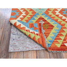 Load image into Gallery viewer, 2&#39;2&quot;x3&#39;2&quot; Vivid Orange, Afghan Kilim With Colorful Geometric Pattern, Flat Weave, Vegetable Dyes, Pure Wool, Hand Woven, Reversible, Mat, Oriental Rug FWR7074