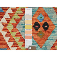 Load image into Gallery viewer, 2&#39;2&quot;x3&#39;2&quot; Vivid Orange, Afghan Kilim With Colorful Geometric Pattern, Flat Weave, Vegetable Dyes, Pure Wool, Hand Woven, Reversible, Mat, Oriental Rug FWR7074