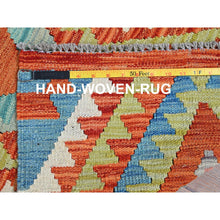 Load image into Gallery viewer, 2&#39;2&quot;x3&#39;2&quot; Vivid Orange, Afghan Kilim With Colorful Geometric Pattern, Flat Weave, Vegetable Dyes, Pure Wool, Hand Woven, Reversible, Mat, Oriental Rug FWR7074