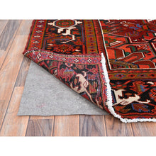Load image into Gallery viewer, 10&#39;x12&#39;9&quot; Crimson Red With Asphalt Black Border, Large Colorful Centre Geometric Pattern, Secured And Cleaned, Hand Knotted, Great Condition, Pure And Soft Wool, Sheared Low, Semi Antique Persian Heriz Oriental Rug FWR702