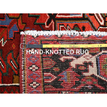Load image into Gallery viewer, 10&#39;x12&#39;9&quot; Crimson Red With Asphalt Black Border, Large Colorful Centre Geometric Pattern, Secured And Cleaned, Hand Knotted, Great Condition, Pure And Soft Wool, Sheared Low, Semi Antique Persian Heriz Oriental Rug FWR702