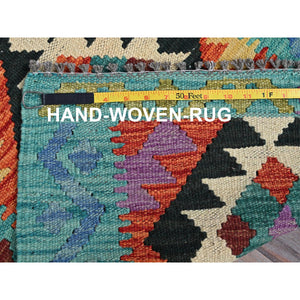 2'1"x2'8" Flame Orange, Flat Weave, Afghan Kilim With Colorful Geometric Pattern, Vegetable Dyes, Pure Wool, Hand Woven, Reversible, Mat, Oriental Rug FWR7080