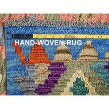 Load image into Gallery viewer, 3&#39;6&quot;x4&#39;10&quot; Artichoke Green, Flat Weave, Afghan Kilim With Colorful Geometric Pattern, Vegetable Dyes, Pure Wool, Hand Woven, Reversible, Oriental Rug FWR7104