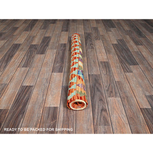 3'5"x4'10" Vivid Orange, Flat Weave, Afghan Kilim With Colorful Geometric Pattern, Vegetable Dyes, Pure Wool, Hand Woven, Reversible, Oriental Rug FWR7122
