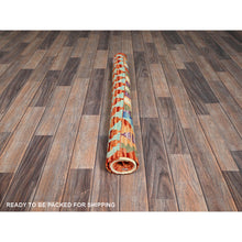 Load image into Gallery viewer, 3&#39;5&quot;x4&#39;10&quot; Vivid Orange, Flat Weave, Afghan Kilim With Colorful Geometric Pattern, Vegetable Dyes, Pure Wool, Hand Woven, Reversible, Oriental Rug FWR7122