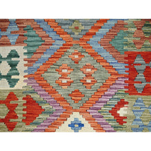 Load image into Gallery viewer, 3&#39;6&quot;x5&#39;2&quot; Burnt Orange, Afghan Kilim With Colorful Geometric Pattern, Flat Weave, Vegetable Dyes, Pure Wool, Hand Woven, Reversible, Oriental Rug FWR7128