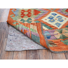 Load image into Gallery viewer, 3&#39;6&quot;x5&#39;2&quot; Burnt Orange, Afghan Kilim With Colorful Geometric Pattern, Flat Weave, Vegetable Dyes, Pure Wool, Hand Woven, Reversible, Oriental Rug FWR7128