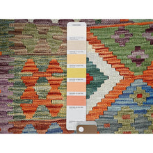 Load image into Gallery viewer, 3&#39;6&quot;x5&#39;2&quot; Burnt Orange, Afghan Kilim With Colorful Geometric Pattern, Flat Weave, Vegetable Dyes, Pure Wool, Hand Woven, Reversible, Oriental Rug FWR7128
