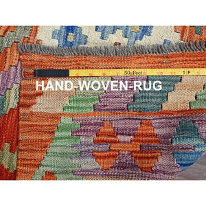 3'6"x5'2" Burnt Orange, Afghan Kilim With Colorful Geometric Pattern, Flat Weave, Vegetable Dyes, Pure Wool, Hand Woven, Reversible, Oriental Rug FWR7128