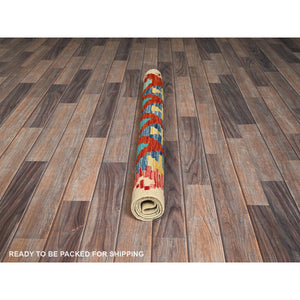 3'4"x4'9" Flame Orange, Afghan Kilim With Colorful Geometric Pattern, Vegetable Dyes, Pure Wool, Hand Woven, Flat Weave, Reversible, Oriental Rug FWR7134
