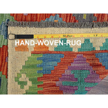 Load image into Gallery viewer, 3&#39;4&quot;x4&#39;9&quot; Flame Orange, Afghan Kilim With Colorful Geometric Pattern, Vegetable Dyes, Pure Wool, Hand Woven, Flat Weave, Reversible, Oriental Rug FWR7134