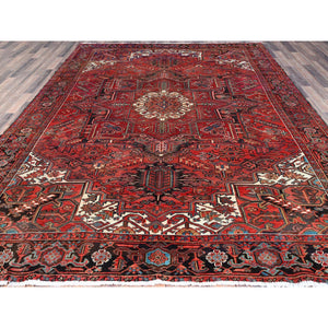 7'10"x10'7" Prismatic Legacy Red, Centre Geometric Element, Sides Secured Professionally, Cleaned, Sheared Low Organic Wool, Good Condition, Vintage Oriental Rug Sh118 FWR708