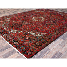Load image into Gallery viewer, 7&#39;10&quot;x10&#39;7&quot; Prismatic Legacy Red, Centre Geometric Element, Sides Secured Professionally, Cleaned, Vintage Persian Heriz, Sheared Low, Organic Wool, Good Condition, Oriental Rug FWR708