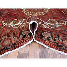 Load image into Gallery viewer, 7&#39;10&quot;x10&#39;7&quot; Prismatic Legacy Red, Centre Geometric Element, Sides Secured Professionally, Cleaned, Vintage Persian Heriz, Sheared Low, Organic Wool, Good Condition, Oriental Rug FWR708