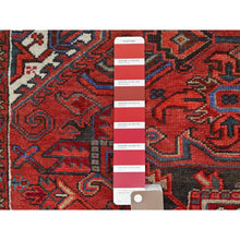 Load image into Gallery viewer, 7&#39;10&quot;x10&#39;7&quot; Prismatic Legacy Red, Centre Geometric Element, Sides Secured Professionally, Cleaned, Vintage Persian Heriz, Sheared Low, Organic Wool, Good Condition, Oriental Rug FWR708
