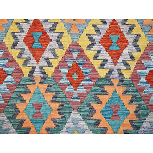 3'10"x6' Colorful Afghan Kilim With Geometric Pattern, Vegetable Dyes, Flat Weave, Pure Wool, Hand Woven, Reversible, Oriental Rug FWR7146