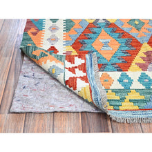 Load image into Gallery viewer, 3&#39;10&quot;x6&#39; Colorful Afghan Kilim With Geometric Pattern, Vegetable Dyes, Flat Weave, Pure Wool, Hand Woven, Reversible, Oriental Rug FWR7146