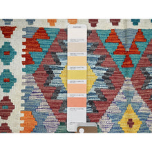 Load image into Gallery viewer, 3&#39;10&quot;x6&#39; Colorful Afghan Kilim With Geometric Pattern, Vegetable Dyes, Flat Weave, Pure Wool, Hand Woven, Reversible, Oriental Rug FWR7146