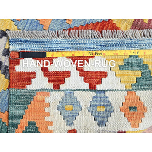 3'10"x6' Colorful Afghan Kilim With Geometric Pattern, Vegetable Dyes, Flat Weave, Pure Wool, Hand Woven, Reversible, Oriental Rug FWR7146