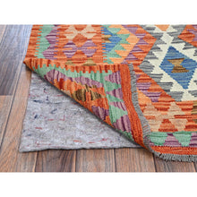 Load image into Gallery viewer, 4&#39;x6&#39;3&quot; Vivid Orange, Hand Woven, Flat Weave, Afghan Kilim With Colorful Geometric Pattern, Vegetable Dyes, Pure Wool, Reversible, Oriental Rug FWR7158