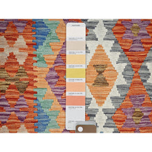 Load image into Gallery viewer, 4&#39;x6&#39;3&quot; Vivid Orange, Hand Woven, Flat Weave, Afghan Kilim With Colorful Geometric Pattern, Vegetable Dyes, Pure Wool, Reversible, Oriental Rug FWR7158
