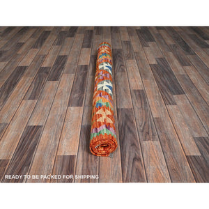4'x6'3" Vivid Orange, Hand Woven, Flat Weave, Afghan Kilim With Colorful Geometric Pattern, Vegetable Dyes, Pure Wool, Reversible, Oriental Rug FWR7158