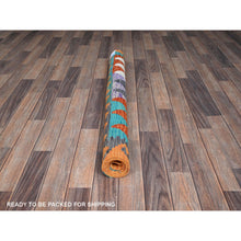 Load image into Gallery viewer, 4&#39;x5&#39;10&quot; Sapphire Blue, Afghan Kilim With Colorful Geometric Pattern, Vegetable Dyes, Pure Wool, Hand Woven, Flat Weave, Reversible, Oriental Rug FWR7164