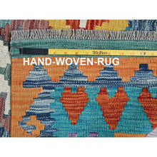 Load image into Gallery viewer, 4&#39;x5&#39;10&quot; Sapphire Blue, Afghan Kilim With Colorful Geometric Pattern, Vegetable Dyes, Pure Wool, Hand Woven, Flat Weave, Reversible, Oriental Rug FWR7164