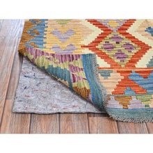 Load image into Gallery viewer, 4&#39;2&quot;x5&#39;9&quot; Parchment White, Flat Weave, Afghan Kilim With Colorful Geometric Pattern, Vegetable Dyes, Pure Wool, Hand Woven, Reversible, Oriental Rug FWR7170