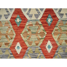 Load image into Gallery viewer, 4&#39;x5&#39;3&quot; Alabaster White, Afghan Kilim With Colorful Geometric Pattern, Vegetable Dyes, Pure Wool, Flat Weave, Hand Woven, Reversible, Oriental Rug FWR7176