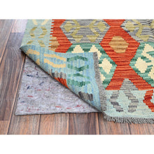 Load image into Gallery viewer, 4&#39;x5&#39;3&quot; Alabaster White, Afghan Kilim With Colorful Geometric Pattern, Vegetable Dyes, Pure Wool, Flat Weave, Hand Woven, Reversible, Oriental Rug FWR7176