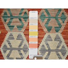 Load image into Gallery viewer, 4&#39;x5&#39;3&quot; Alabaster White, Afghan Kilim With Colorful Geometric Pattern, Vegetable Dyes, Pure Wool, Flat Weave, Hand Woven, Reversible, Oriental Rug FWR7176