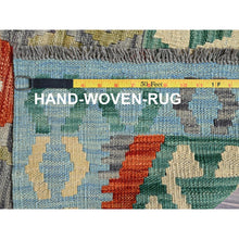 Load image into Gallery viewer, 4&#39;x5&#39;3&quot; Alabaster White, Afghan Kilim With Colorful Geometric Pattern, Vegetable Dyes, Pure Wool, Flat Weave, Hand Woven, Reversible, Oriental Rug FWR7176