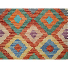 Load image into Gallery viewer, 4&#39;1&quot;x5&#39;9&quot; Colorful Afghan Kilim With Geometric Pattern, Vegetable Dyes, Flat Weave, 100% Wool, Hand Woven, Reversible, Oriental Rug FWR7182