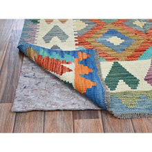 Load image into Gallery viewer, 4&#39;1&quot;x5&#39;9&quot; Colorful Afghan Kilim With Geometric Pattern, Vegetable Dyes, Flat Weave, 100% Wool, Hand Woven, Reversible, Oriental Rug FWR7182