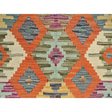 Load image into Gallery viewer, 4&#39;x5&#39;9&quot; Colorful Afghan Kilim With Geometric Pattern, Vegetable Dyes, Pure Wool, Flat Weave, Hand Woven, Reversible, Oriental Rug FWR7188