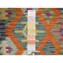 Load image into Gallery viewer, 4&#39;x5&#39;9&quot; Colorful Afghan Kilim With Geometric Pattern, Vegetable Dyes, Pure Wool, Flat Weave, Hand Woven, Reversible, Oriental Rug FWR7188