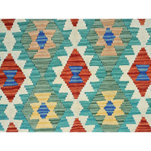 Load image into Gallery viewer, 5&#39;x6&#39;8&quot; Sapphire Blue, Flat Weave, Afghan Kilim With Colorful Geometric Pattern, Vegetable Dyes, Pure Wool, Hand Woven, Reversible, Oriental Rug FWR7194