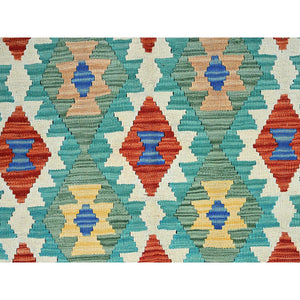 5'x6'8" Sapphire Blue, Flat Weave, Afghan Kilim With Colorful Geometric Pattern, Vegetable Dyes, Pure Wool, Hand Woven, Reversible, Oriental Rug FWR7194
