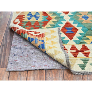 5'x6'8" Sapphire Blue, Flat Weave, Afghan Kilim With Colorful Geometric Pattern, Vegetable Dyes, Pure Wool, Hand Woven, Reversible, Oriental Rug FWR7194