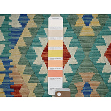 Load image into Gallery viewer, 5&#39;x6&#39;8&quot; Sapphire Blue, Flat Weave, Afghan Kilim With Colorful Geometric Pattern, Vegetable Dyes, Pure Wool, Hand Woven, Reversible, Oriental Rug FWR7194